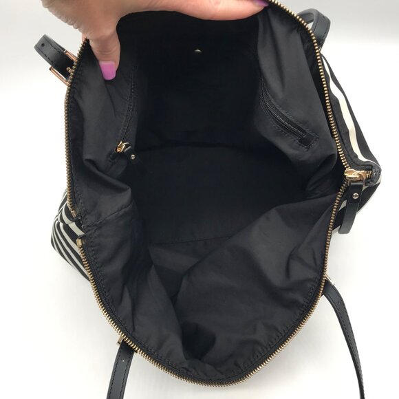 Kate Spade Black & Clotted Cream Striped Nylon Watson Lane Maya Tote Bag - Picture 11 of 11